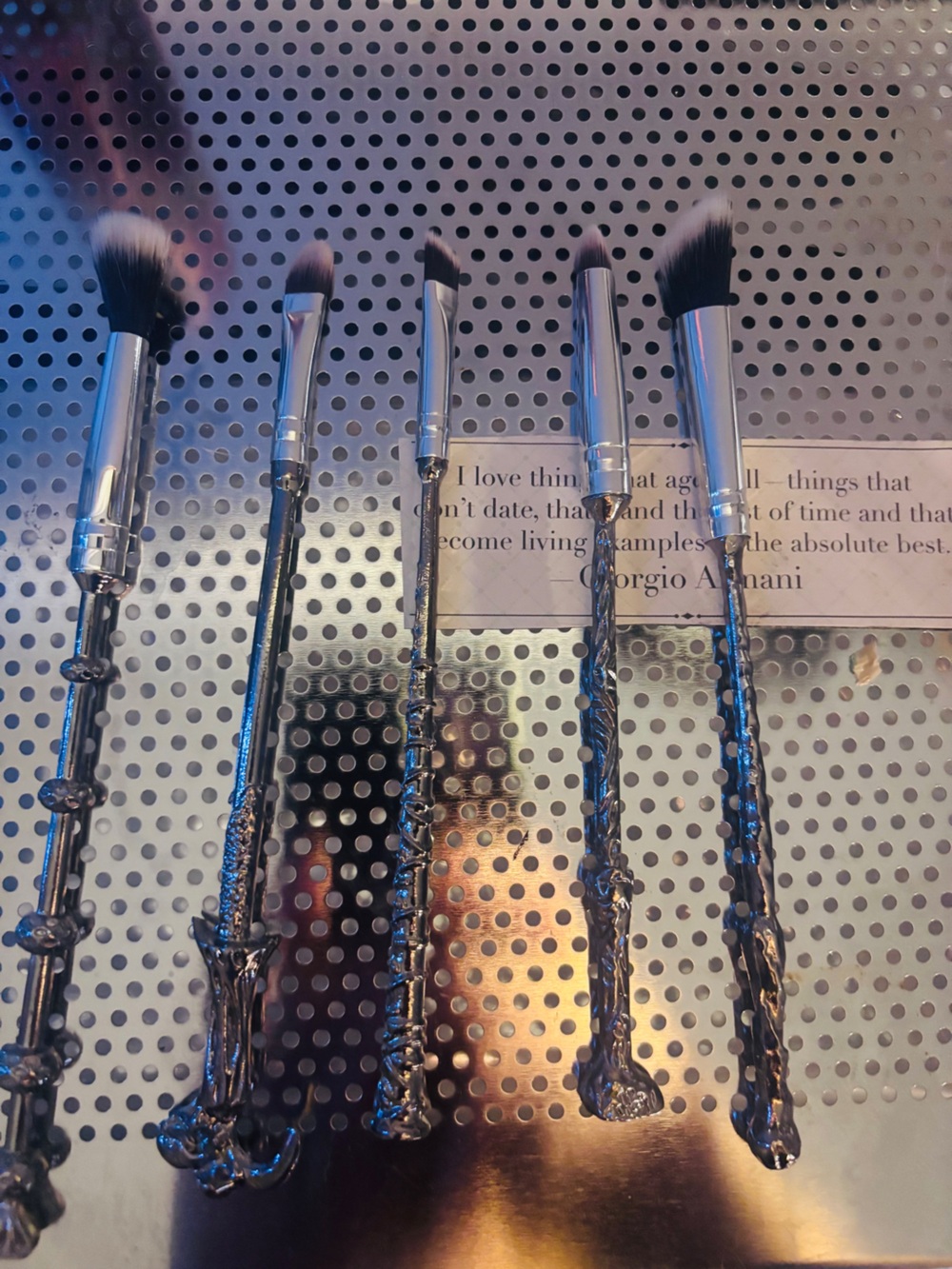 Silver Metallic Sculpted-Handle Makeup Brush Set